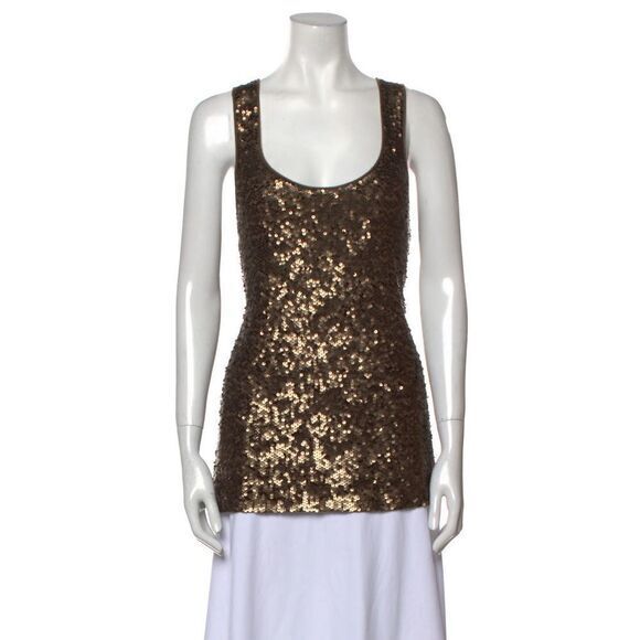 NEW Donna Karan Cashmere Sequin Scoop‎ Neck Top, Brown, Medium - Picture 1 of 16